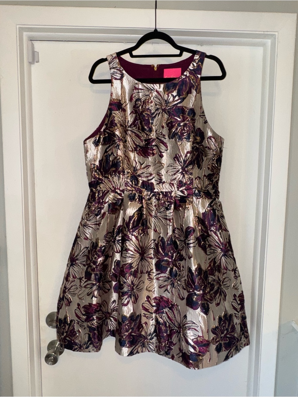 Lilly Pulitzer Metallic Floral Fit-and-Flare Dress in Gold and Purple